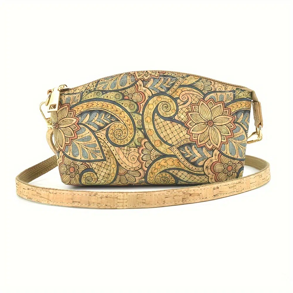 ⁦Bohemian Paisley Vegan Cork Leather Crossbody Bag⁩ - الصورة ⁦7⁩