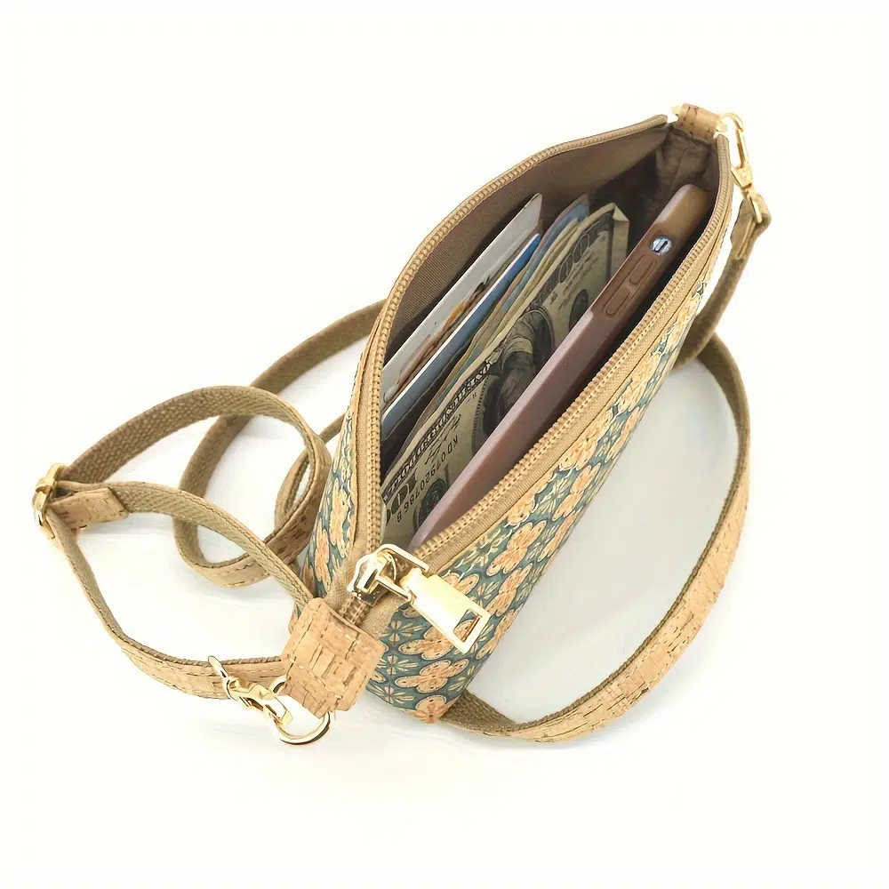 ⁦Bohemian Paisley Vegan Cork Leather Crossbody Bag⁩ - الصورة ⁦4⁩