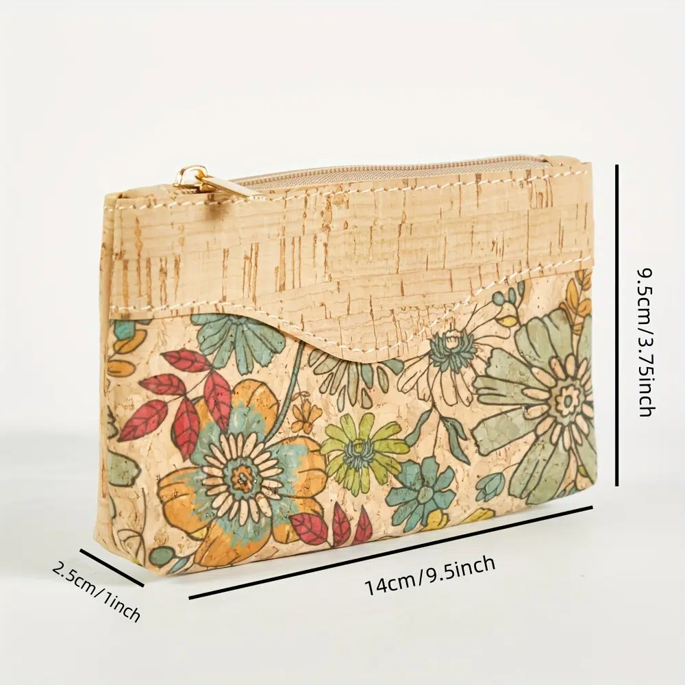 Pochette en liège rétro à motif fleuri 2 Retro Flower Pattern Cork Carry On Pouch – Image 2